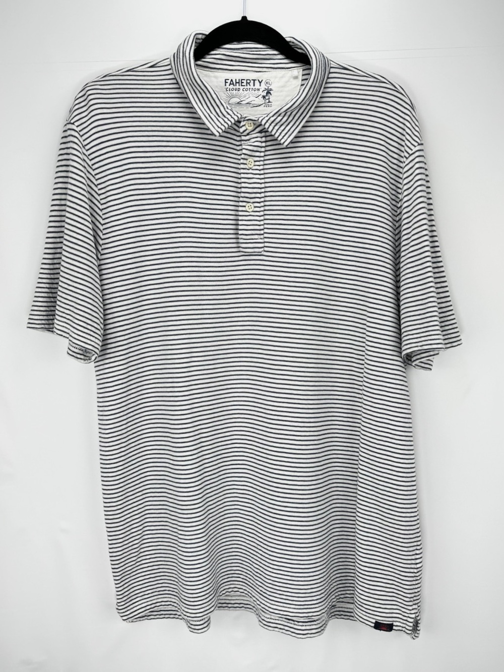 Faherty Blue & White Striped Short Sleeve Golf Polo
